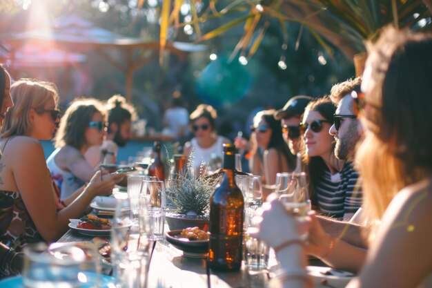 people at the open air beach summer party