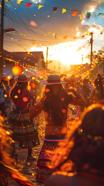 Photo people participating in a traditional bolivian festival duri neighbor holiday activities background