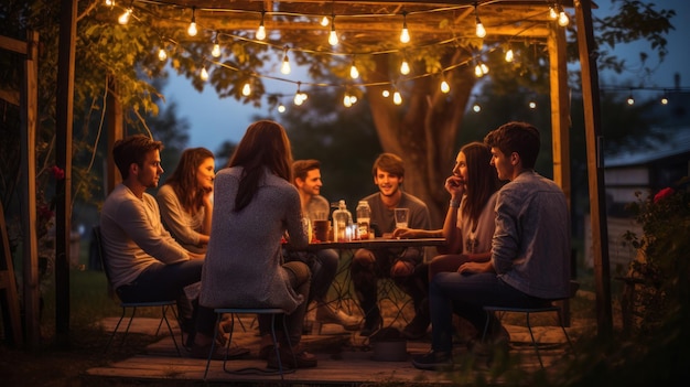 People in picnic in garden