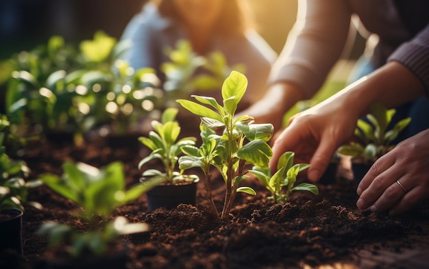 People Planting Greenery Together in a Group Generative Ai