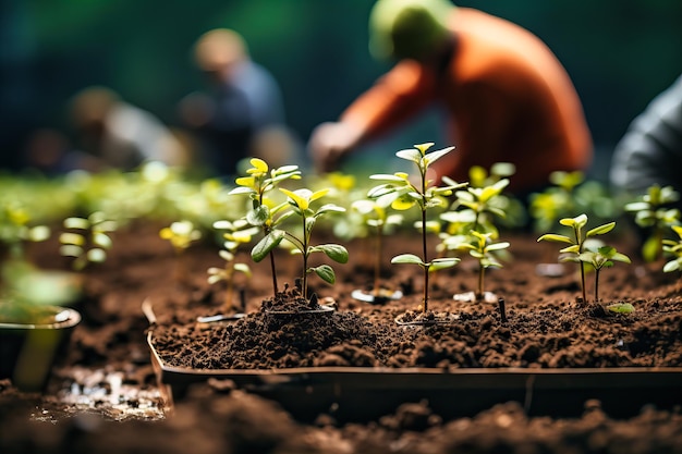 people planting trees in the soil