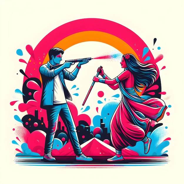 people playing holi illustration