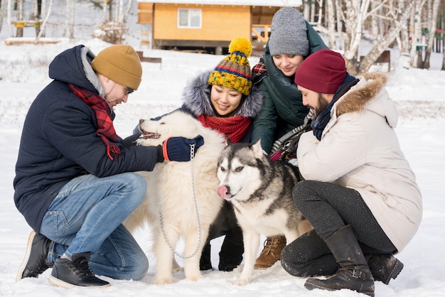 休暇中に犬と遊んでいる人