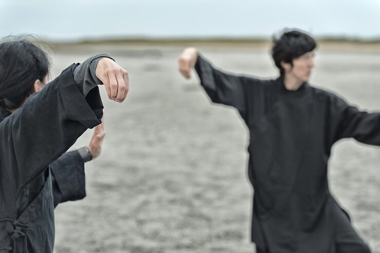 Photo 육지 에서 무술 을 연습 하는 사람 들
