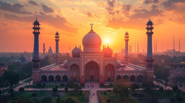 people pray in front of the mosque