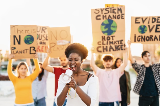 People protesting in city