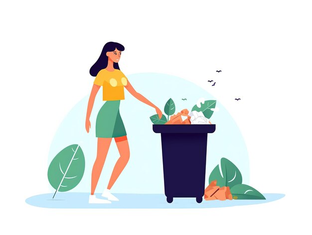 Photo people putting wrapper in trash can vector website banner happy earth day