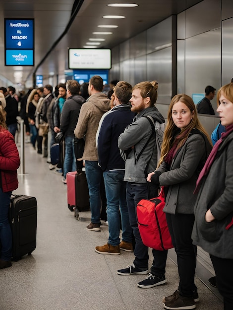 Photo people queue in milan airport