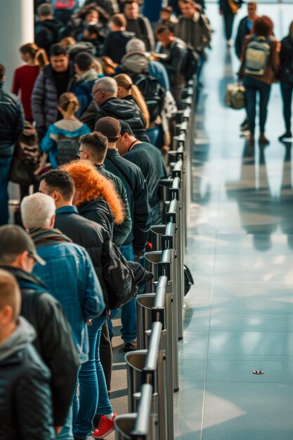 사진 공항 보안 검문소 에서 줄 서 있는 사람 들