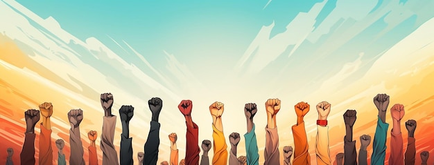 Photo people raising clench hands in the air illustration