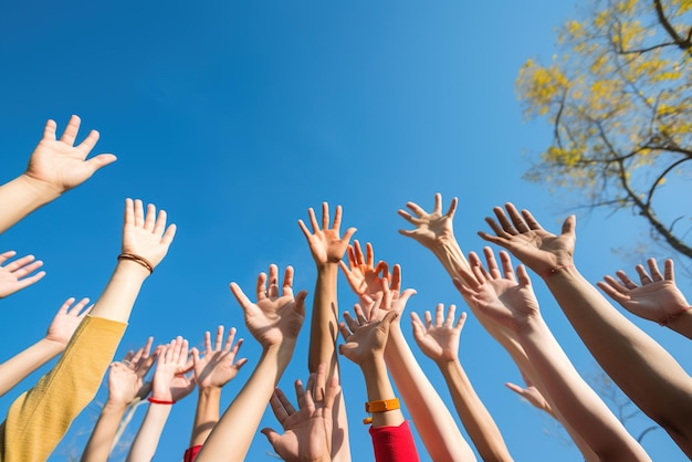 People reaching for the sky