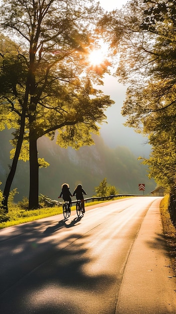 Фото Люди ездят на велосипеде в природе
