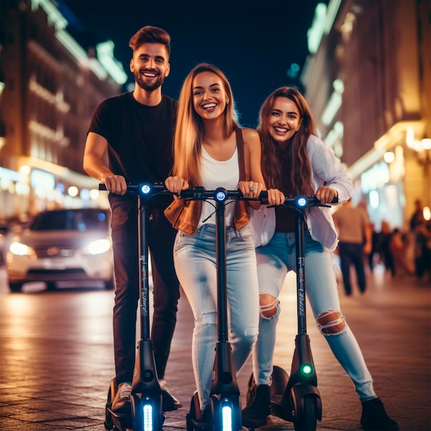 People riding scooters transport photo