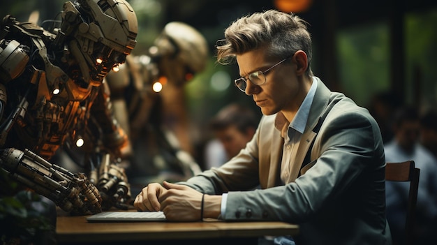 Foto persone e robot che lavorano in ufficio