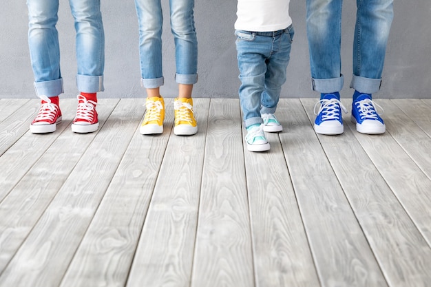 People's feet in colorful sneakers