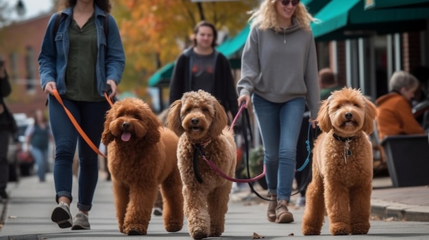 People's walks with their dogs on city streets