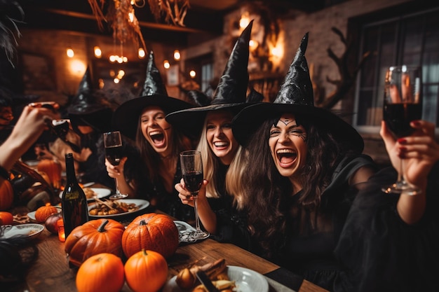 Photo people in scary costumes on halloween illustration child exchanging halloween trick or treat