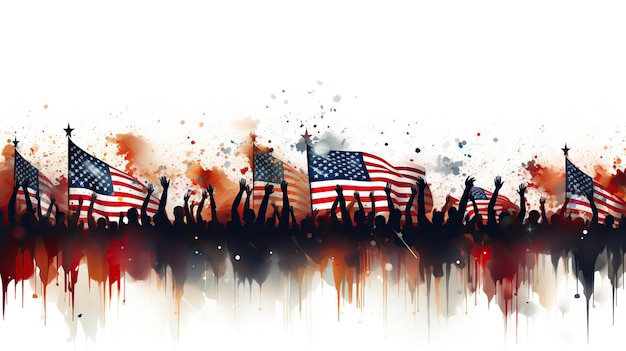 People screaming with USA flag Generative AI