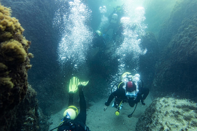 People scuba diving under the ocean