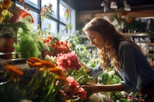 People selecting fresh flower in the store