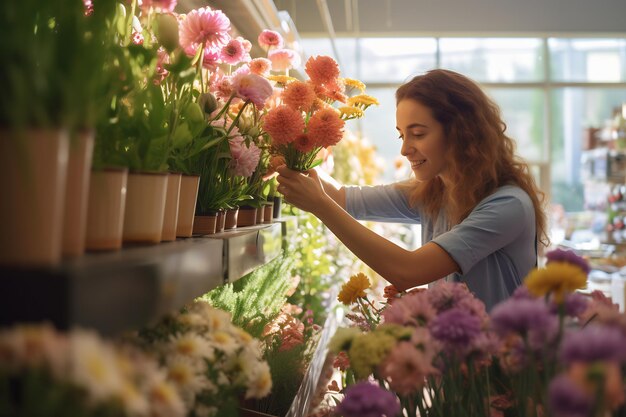 店内で生花を選ぶ人々