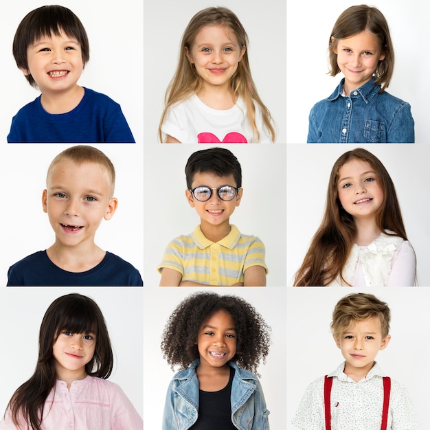 Photo people set of diversity kids playful studio collage