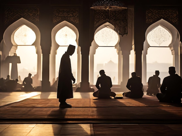 Photo people sholat in mosque