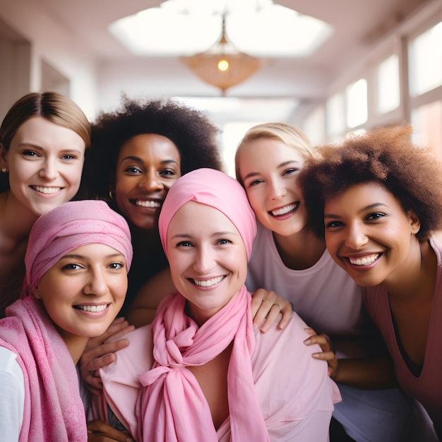 Photo people showing support to breast cancer survivor