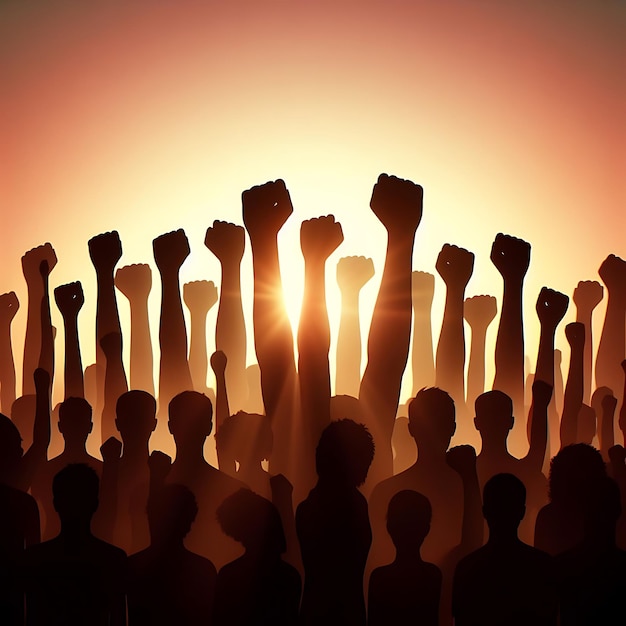 Photo people showing unity and strength by raising fists