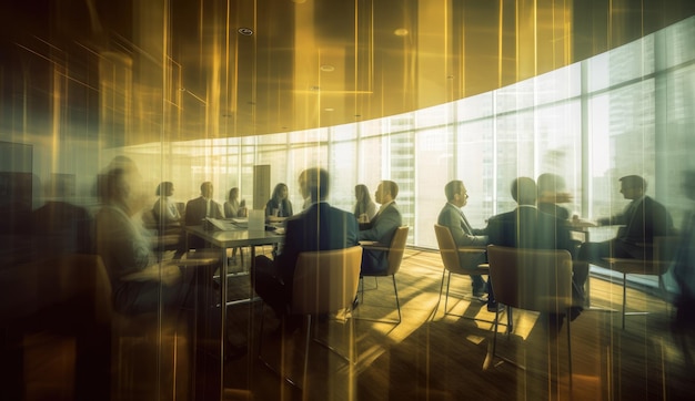 People sitting around a conference room with a glass wall that says'the word'on it '