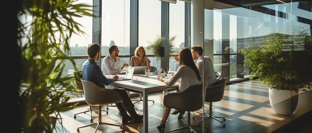 Photo people sitting around a table in a restaurant one of which has a glass wall that says  no one else