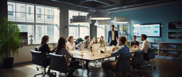 Photo people sitting around a table with a laptop and a sign that says  youre a business