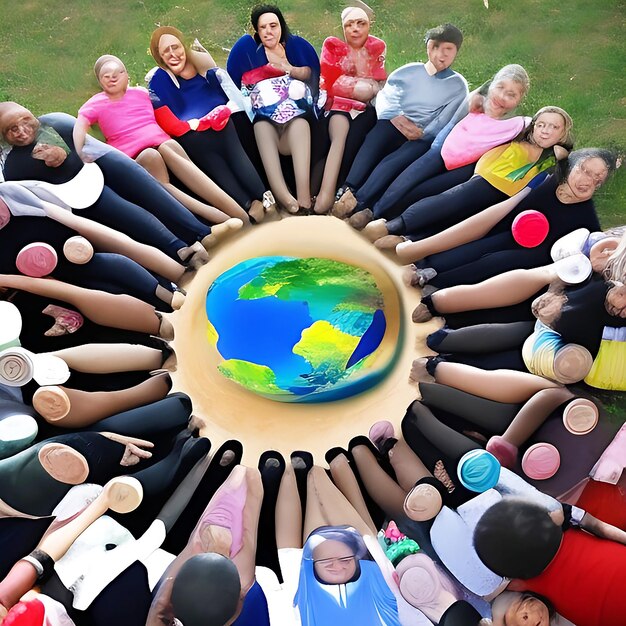 Foto persone sedute in cerchio nella giornata mondiale della popolazione