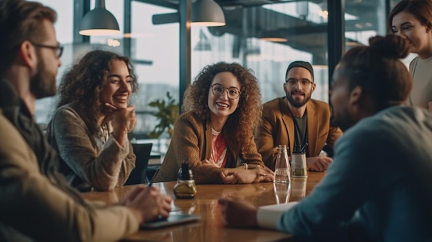 People sitting in a coffee shop talking and laughing