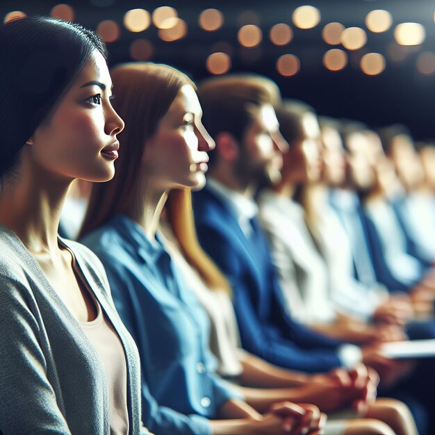 Photo people sitting in a row at a business conference