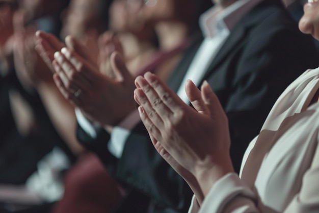 people sitting in a row clapping and clapping with their hands together generative ai
