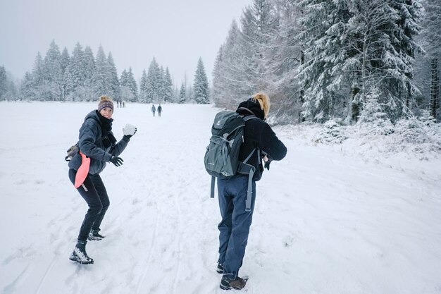 People on snow covered mountain