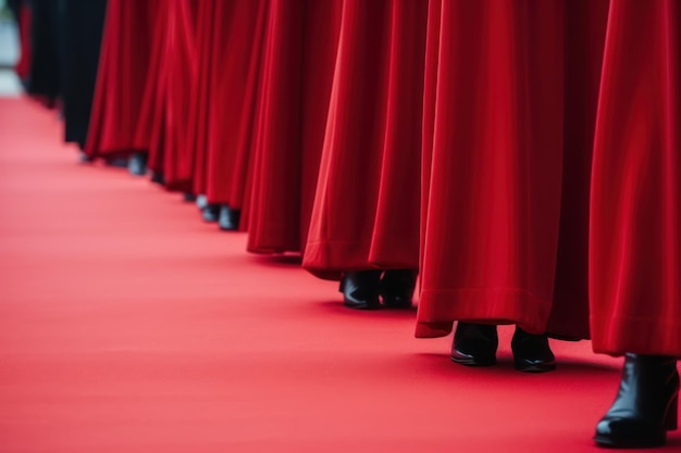 Photo people stand on the red carpet award ceremony or welcoming guests closeup feet generative ai