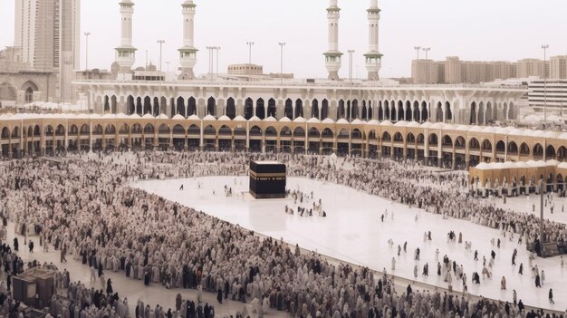 Photo people standing around a kaaba