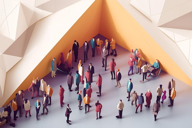 People standing in a circle in front of a pyramid.