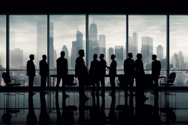 People standing in front of a window that says'the city of the future '