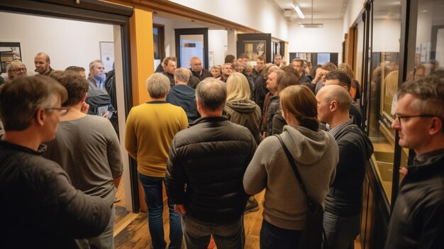 People standing in a line at the entrance to the museum