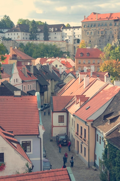 People on the street in the beautiful old city Toned