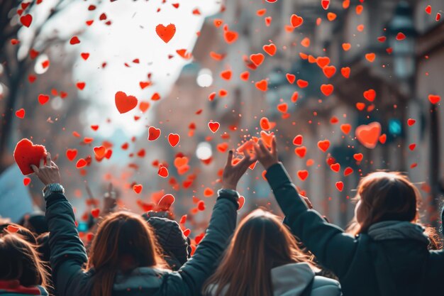 Foto la gente per strada celebra il giorno di san valentino con amore gioia pragma