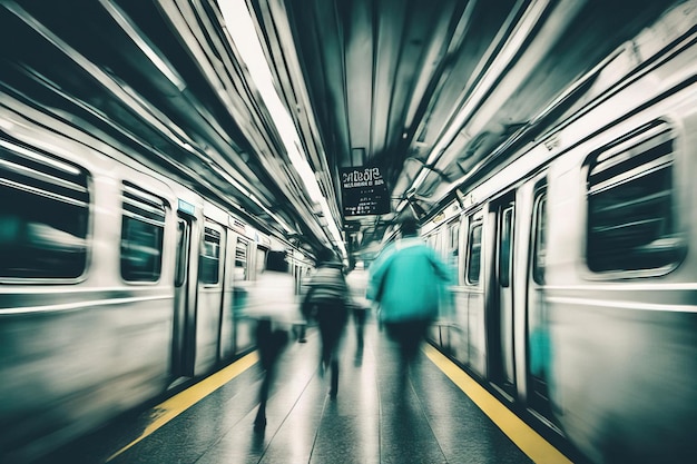 地下鉄の駅の動きの中の人々