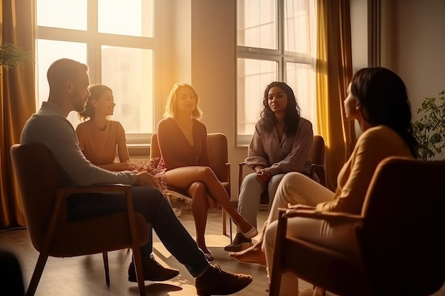 People at support group meeting for mental health and addiction issues in anonymous community space