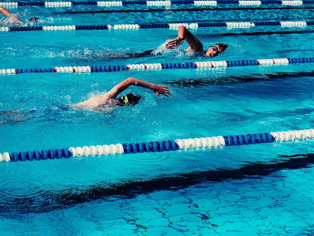 people swimming in pool