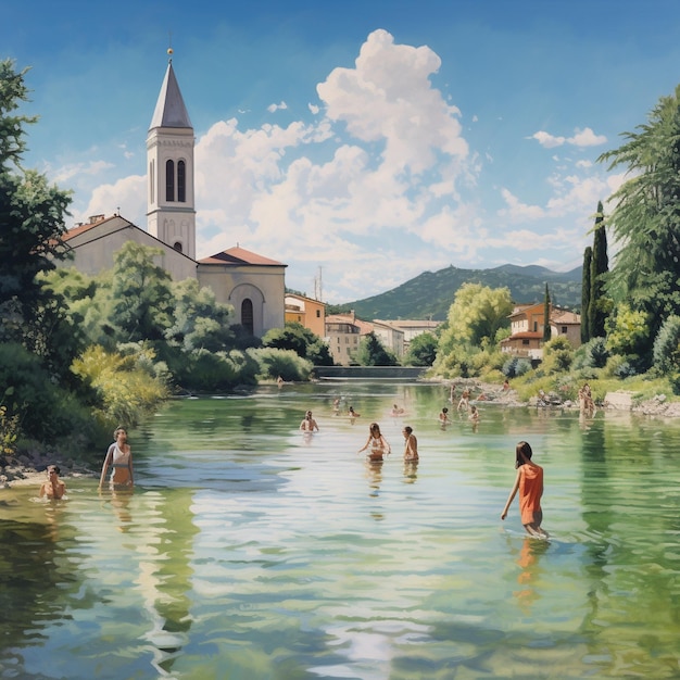 People swimming in a river