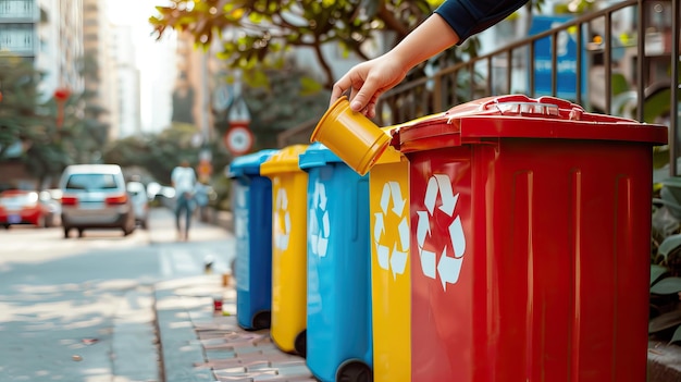 people take out plastic bags of trash or recycling bins recyclable bottles garbage bin ai generated