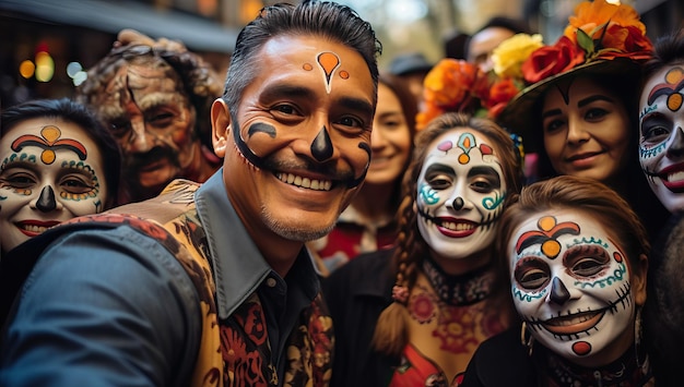 사람들은 Dia de los Muertos 축하 행사에 참여합니다.